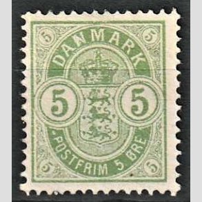 FRIM�RKER DANMARK | 1884-85 - AFA 34 - V�bentype - 5 �re gr�n - Ubrugt