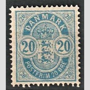 FRIM�RKER DANMARK | 1884-85 - AFA 36 - V�bentype - 20 �re bl� - Ubrugt