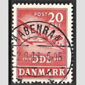 FRIM�RKER DANMARK | 1943 - AFA 282 - Danske Luftfartselskab 25 �r - 20 �re r�d - Pragt Stemplet
