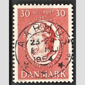 FRIM�RKER DANMARK | 1954 - AFA 357 - Kunstakademiet 200 �r - 30 �re r�d - Pragt Stemplet Aarhus