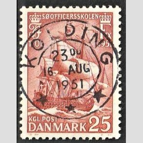 FRIM�RKER DANMARK | 1951 - AFA 328 - S�officerskolen 250 �r - 25 �re brunr�d - Pragt Stemplet Kolding