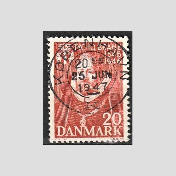 FRIMRKER DANMARK | 1946 - AFA 298 - Tycho Brahe - 20 re brunrd - Pragt Stemplet