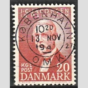 FRIM�RKER DANMARK | 1947 - AFA 305 - I. C. Jacobsen - 20 �re brunr�d - Pragt Stemplet 