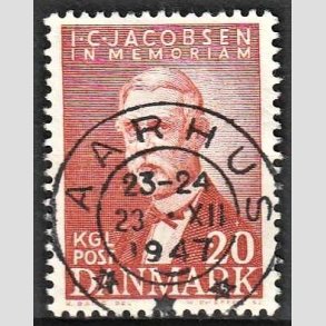 FRIM�RKER DANMARK | 1947 - AFA 305 - I. C. Jacobsen - 20 �re brunr�d - Pragt Stemplet Aarhus