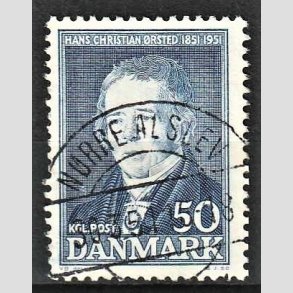FRIM�RKER DANMARK | 1951 - AFA 330 - Hans Christian �rsted - 50 �re bl� - Lux Stemplet