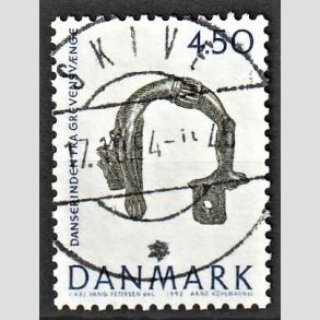 FRIM�RKER DANMARK | 1992 - AFA 1008 - Nationalmuseets samlinger - 4,50 Kr. bl�/gr�n - Pragt Stemplet Skive
