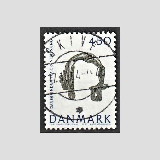 FRIMRKER DANMARK | 1992 - AFA 1008 - Nationalmuseets samlinger - 4,50 Kr. bl/grn - Pragt Stemplet Skive