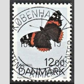 FRIM�RKER DANMARK | 1993 - AFA 1040 - Sommerfugle - 12,00 Kr. flerfarvet - Pragt Stemplet