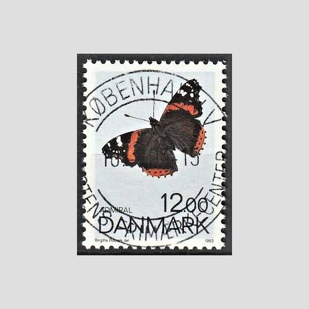 FRIMRKER DANMARK | 1993 - AFA 1040 - Sommerfugle - 12,00 Kr. flerfarvet - Pragt Stemplet