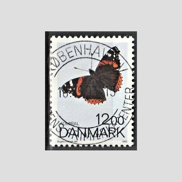 FRIMRKER DANMARK | 1993 - AFA 1040 - Sommerfugle - 12,00 Kr. flerfarvet - Pragt Stemplet