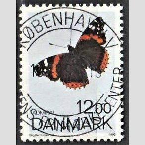 FRIM�RKER DANMARK | 1993 - AFA 1040 - Sommerfugle - 12,00 Kr. flerfarvet - Pragt Stemplet