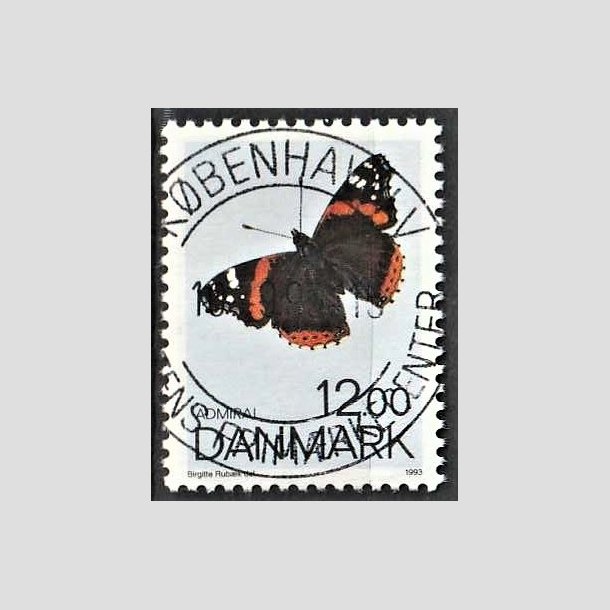 FRIMRKER DANMARK | 1993 - AFA 1040 - Sommerfugle - 12,00 Kr. flerfarvet - Pragt Stemplet