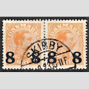 FRIMRKER DANMARK | 1921-22 - AFA 118 - 8 8/7 re orange provisorier i par - Stemplet Skibby