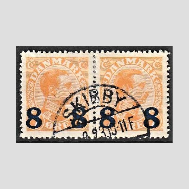 FRIMRKER DANMARK | 1921-22 - AFA 118 - 8 8/7 re orange provisorier i par - Stemplet Skibby