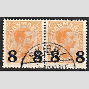 FRIMRKER DANMARK | 1921-22 - AFA 118 - 8 8/7 re orange provisorier i par - Stemplet Skibby
