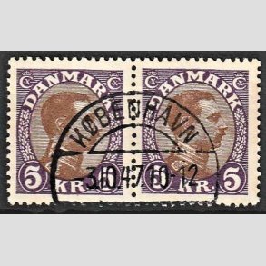 FRIMRKER DANMARK | 1927-28 - AFA 176 - Chr. X 5 Kr. violet/brun i par - Lux Stemplet