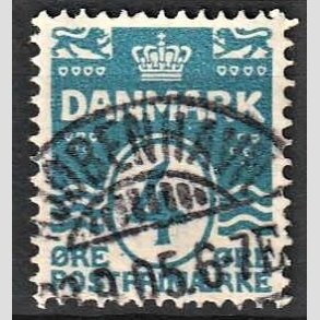 FRIM�RKER DANMARK | 1905-06 - AFA 45 - B�lgelinie 4 �re bl� Krone III - Lux Stemplet 