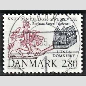 FRIM�RKER DANMARK | 1985 - AFA 834 - Domkirken i Lund - 2,80 Kr. m�rkbl�/lilla - Pragt Stemplet �lborg