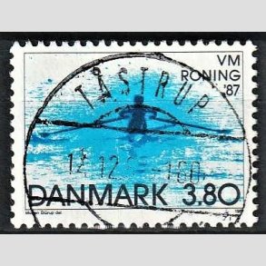 FRIM�RKER DANMARK | 1987 - AFA 887 - WM i roning - 3,80 Kr. bl� - Pragt Stemplet T�strup