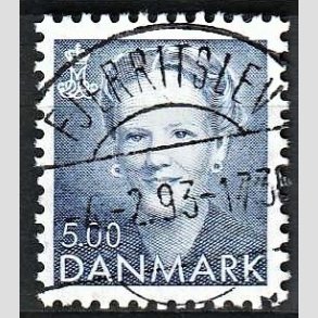 FRIMRKER DANMARK | 1992 - AFA 1019 - Dronning Margrethe - 5,00 Kr. bl - Pragt Stemplet
