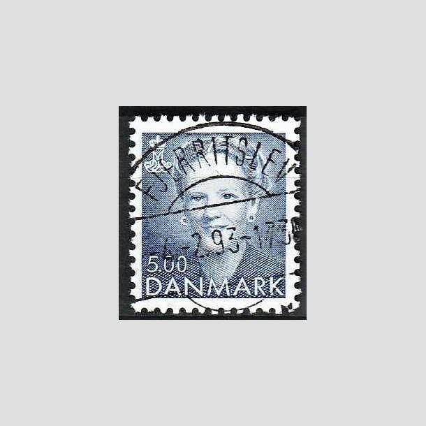 FRIMRKER DANMARK | 1992 - AFA 1019 - Dronning Margrethe - 5,00 Kr. bl - Pragt Stemplet
