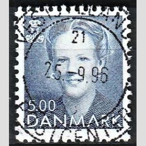 FRIMRKER DANMARK | 1992 - AFA 1019 - Dronning Margrethe - 5,00 Kr. bl - Pragt Stemplet
