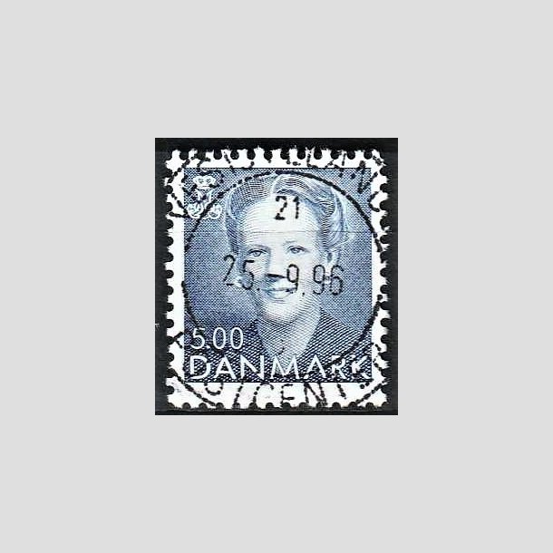 FRIMRKER DANMARK | 1992 - AFA 1019 - Dronning Margrethe - 5,00 Kr. bl - Pragt Stemplet