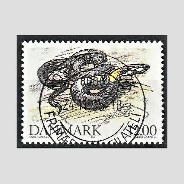 FRIMRKER DANMARK | 1994 - AFA 1080 - Truede danske dyr - 12,00 Kr. snog - Pragt Stemplet