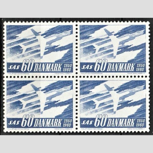 FRIMRKER DANMARK | 1961 - AFA 391 - SAS 10 rs jubilum - 60 re bl i 4-blok - Postfrisk