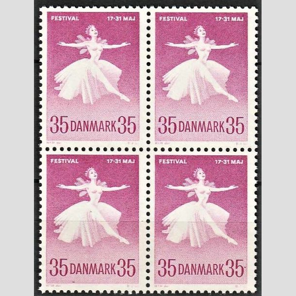 FRIMRKER DANMARK | 1959 - AFA 377 - Ballet og Musikfestival - 35 re rdlilla i 4-blok - Postfrisk