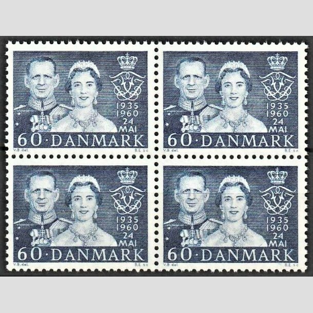 FRIMRKER DANMARK | 1960 - AFA 385 - Slvbryllup - 60 re bl i 4-blok - Postfrisk