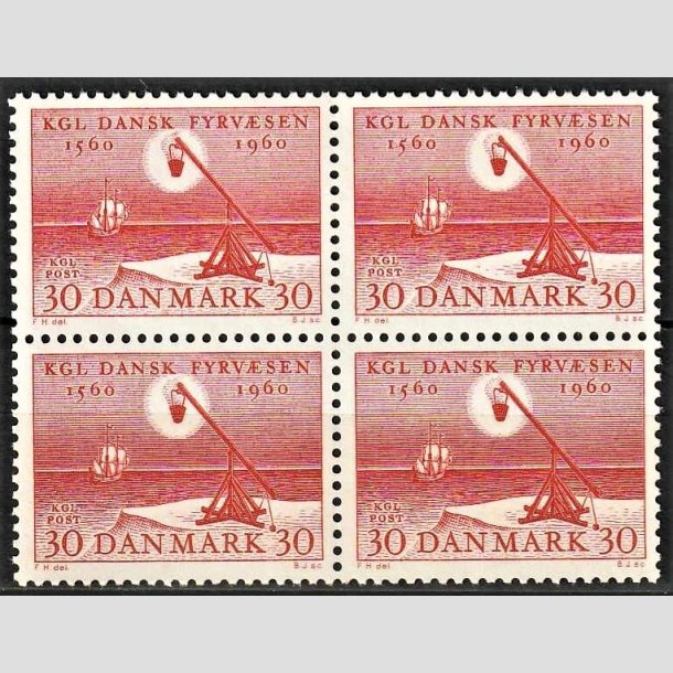 FRIMRKER DANMARK | 1960 - AFA 386 - Fyr- og Vagervsen 400 r. - 30 re rd i 4-blok - Postfrisk