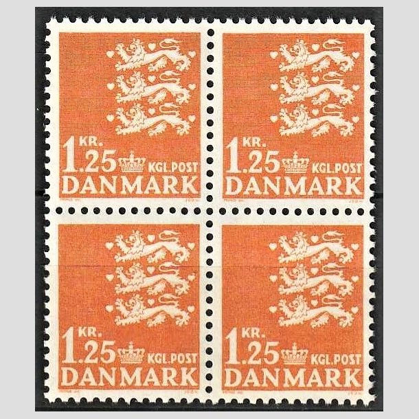 FRIMRKER DANMARK | 1962 - AFA 404 - Rigsvben - 1,25 kr. orange i 4-blok - Postfrisk
