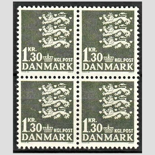 FRIMRKER DANMARK | 1965 - AFA 437 - Rigsvben - 1,30 kr. grnsort i 4-blok - Postfrisk