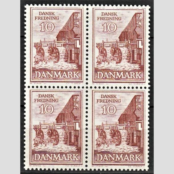 FRIMRKER DANMARK | 1962 - AFA 407F - Fredningsserie - 10 re rdbrun i 4-blok - Postfrisk