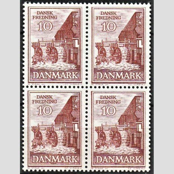 FRIMRKER DANMARK | 1962 - AFA 407 - Fredningsserie - 10 re rdbrun i 4-blok - Postfrisk