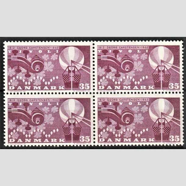 FRIMRKER DANMARK | 1962 - AFA 410F - Georg Carstensen, Tivoli - 35 re rdviolet i 4-blok - Postfrisk