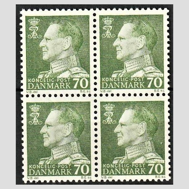 FRIMRKER DANMARK | 1962 - AFA 399 - Frederik IX - 70 re grn i 4-blok - Postfrisk