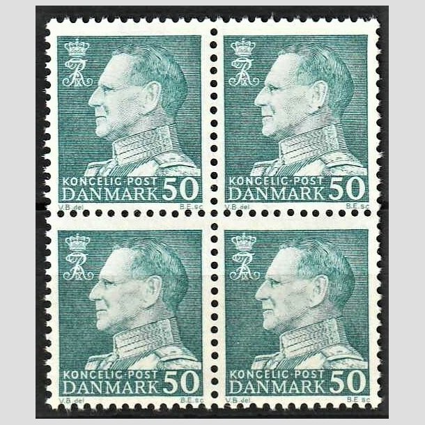 FRIMRKER DANMARK | 1962 - AFA 397 - Frederik IX - 50 re blgrn i 4-blok - Postfrisk