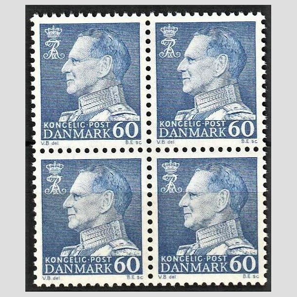 FRIMRKER DANMARK | 1962 - AFA 398 - Frederik IX - 60 re bl i 4-blok - Postfrisk