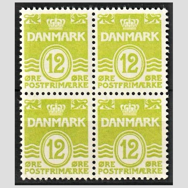 FRIMRKER DANMARK | 1952-53 - AFA 335 - 12 re lysgrn i 4-blok - Postfrisk