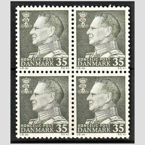 FRIMRKER DANMARK | 1962 - AFA 395 - Frederik IX - 35 re mrkgrn i 4-blok - Postfrisk