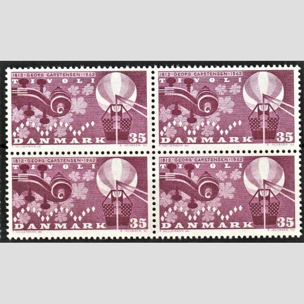 FRIMRKER DANMARK | 1962 - AFA 410 - Georg Carstensen, Tivoli - 35 re rdviolet i 4-blok - Postfrisk