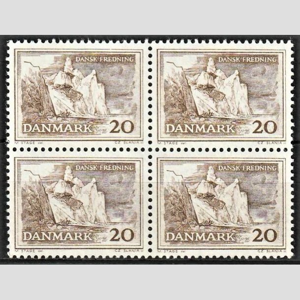 FRIMRKER DANMARK | 1962 - AFA 411 - Mns Klint - 20 re grbrun i 4-blok - Postfrisk