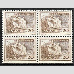 FRIMRKER DANMARK | 1962 - AFA 411F - Mns Klint - 20 re grbrun i 4-blok - Postfrisk