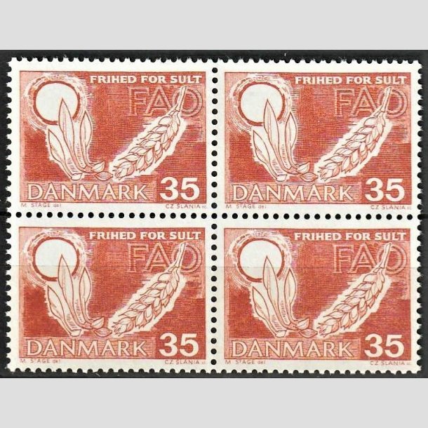 FRIMRKER DANMARK | 1962 - AFA 412F - FAO anti-hunger - 35 re brunrd i 4-blok - Postfrisk