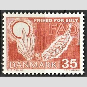 FRIMRKER DANMARK | 1962 - AFA 412F - FAO anti-hunger - 35 re brunrd - Postfrisk