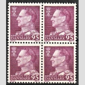 FRIMRKER DANMARK | 1963 - AFA 419 - Frederik IX - 95 re mrkrdlilla i 4-blok - Postfrisk