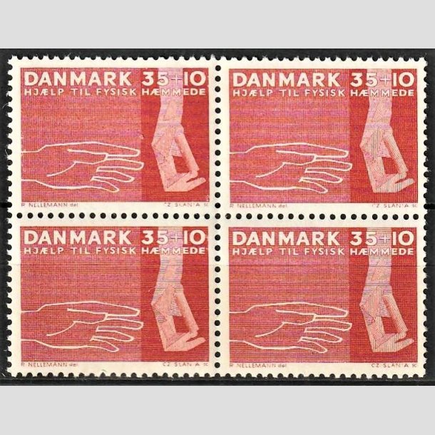 FRIMRKER DANMARK | 1963 - AFA 418F - Hjlp til fysisk hmmede - 35 + 10 re rd i 4-blok - Postfrisk