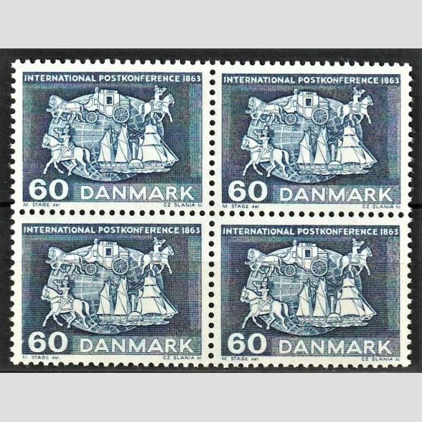 FRIMRKER DANMARK | 1963 - AFA 417F - International postkonference i Paris - 60 re bl i 4-blok - Postfrisk